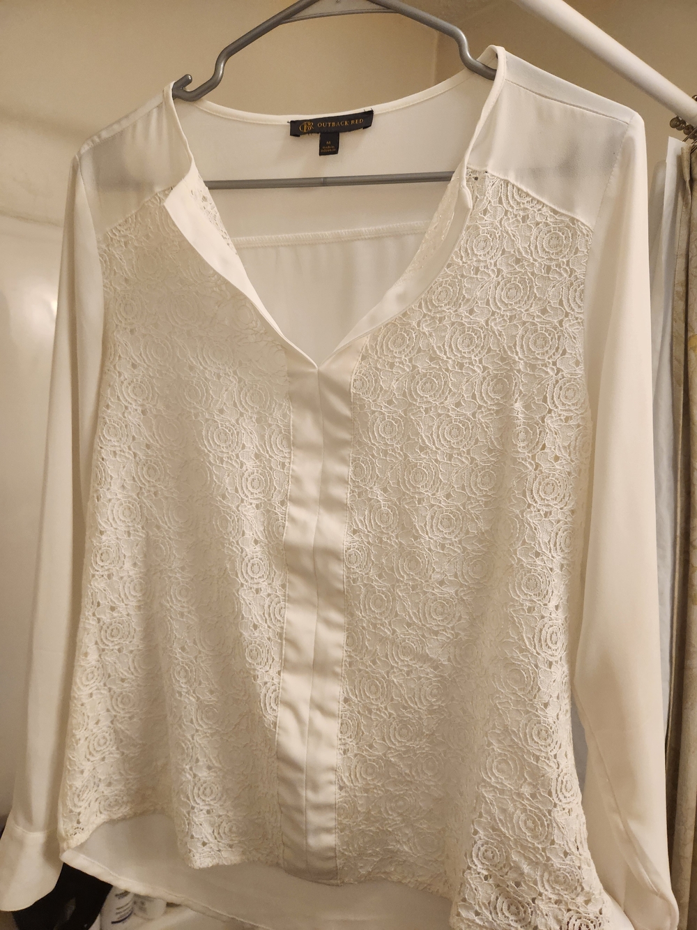 Outback Red Ivory Lace-Front V-Neck Blouse